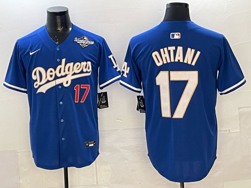Men 2025 Nike Los Angeles Dodgers #17 Ohtani Blue gold Game MLB Jersey 01